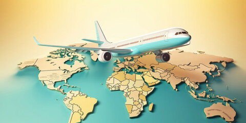 Travel the world. Travelling by plane. Airplane on a world map. - obrazy, fototapety, plakaty