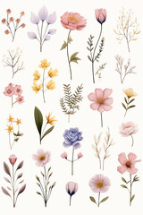 Florale Blumen, Gr&auml;ser, Bl&auml;tter KI