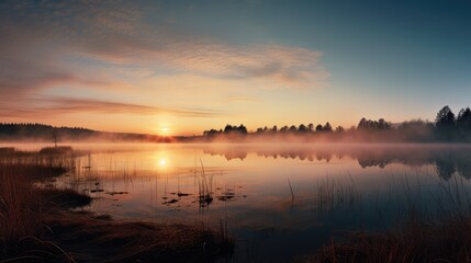 Obraz premium Panoramic sunrise, AI generated Image