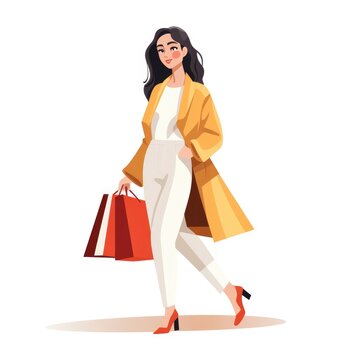 Cartoon teenager carrying shopping bags, AI generated Image
