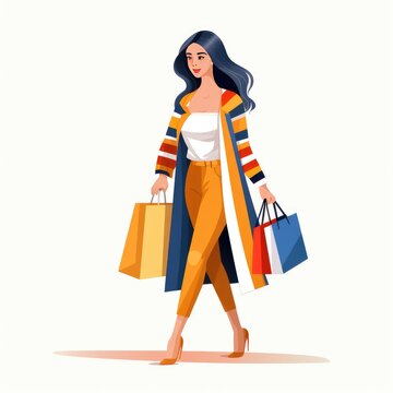 Cartoon teenager carrying shopping bags, AI generated Image