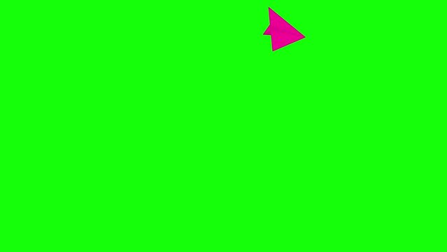 Animated pink icon of paper airplane flying from center. Magenta flat symbol. Concept of airplane travel, business, freedom. Looped video. Vector illustration isolated on a green background.