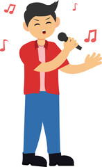 illustration of a boy in a red shirt singing
