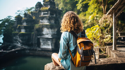 Woman with backpack exploring Bali, Indonesia.