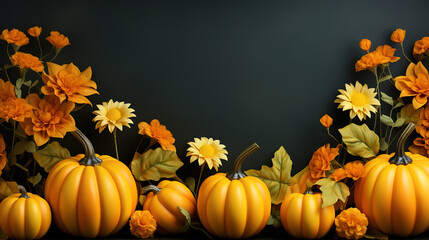 Autumn fall thanksgiving day composition with decorative orange pumpkins. Generative Ai