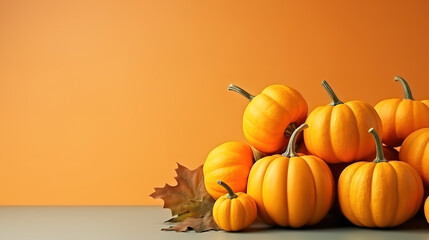 Naklejka na ściany i meble Traditional autumn background assorted of knitted pumpkin handmade concept. Generative Ai