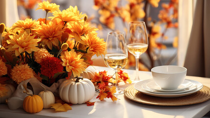 Obraz na płótnie Canvas Autumn dinner thanksgiving meal. Generative Ai
