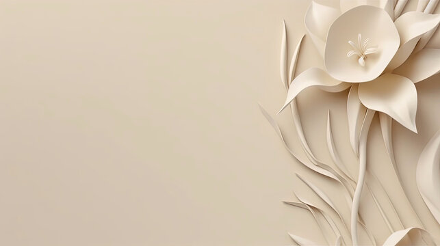 Fototapeta Abstract lily flower on beige minimalist background, copy space