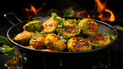 Healthy Roasted Brussel Sprouts, Bright color. Generative Ai