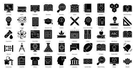 Knowledge Glyph Icons School University Book Iconset in Glyph Style 50 Vector Icons in Black	