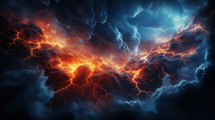 Powerful Lightning Strikes Against the Dark Cloudy Sky Thunder Storm