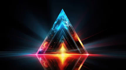 Rugzak Glitch triangle, Distorted glowing triangle cyberpunk style,Futuristic geometry shape. Generative Ai © Mukhlesur