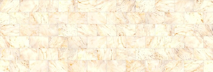 Pastel marble tiles seamless empty wall. Stone textured background wide format. AI graphic.
