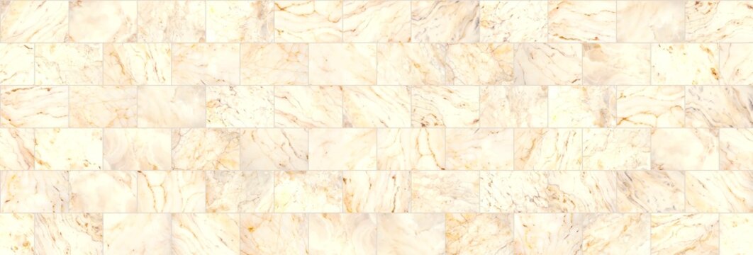 Pastel marble tiles seamless empty wall. Stone textured background wide format. AI graphic.