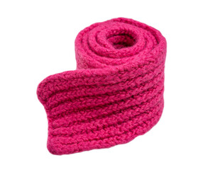 A skein of warm knitted scarf. Bright color.