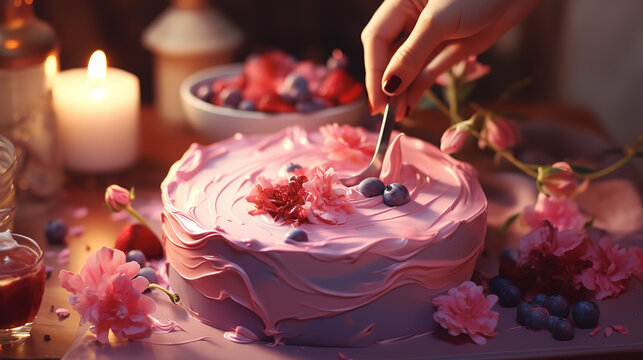 Online classes and workshops on cake decorating and baking female confectioner. Generative Ai