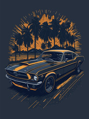 car on the beach, T-shirt vector.