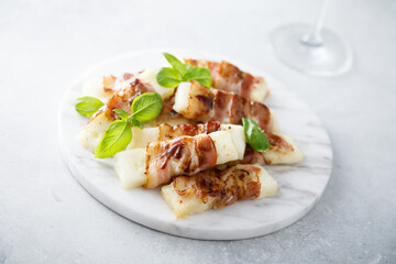 Roasted bacon-wrapped halloumi cheese