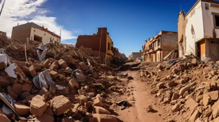 Photo sur Plexiglas Couleur saumon Morocco Shaken: North African street with collapsed buildings after earthquake.