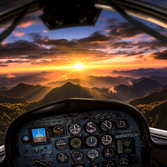 Fototapeta na wymiar Sunset Flight Over Blue Ridge Mountains A Private Aircraft's Aerial View