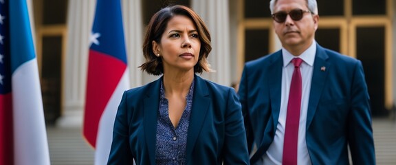 a female in a navy blue outfit