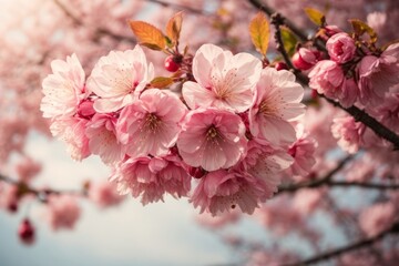 Obraz premium Beautiful cherry tree with tender flowers. Amazing spring blossom