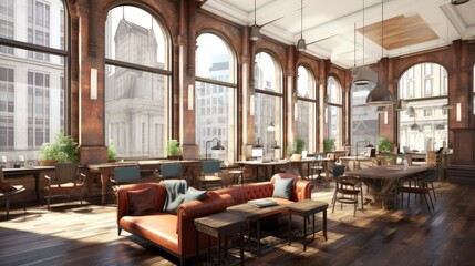 Fototapeta premium interior office co-working space design, Generative AI