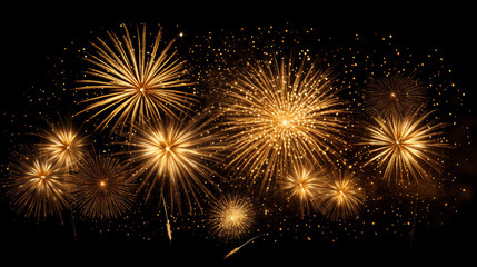 Naklejka premium beautiful golden fireworks in the night sky. Generative Ai