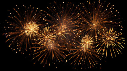 Naklejka premium golden fireworks on a dark background. Generative Ai
