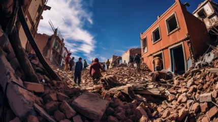 Keuken spatwand met foto Morocco Shaken: People on the streets after earthquake © TimeaPeter