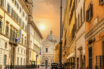 Roman architecture and streets around St. Peter's Basilica, Cathedral and Via della Conciliazione square in Rome. Vatican City Rome. Italy.