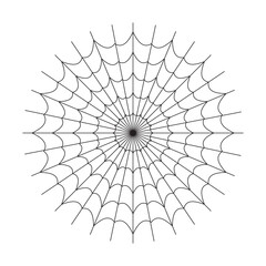 Obraz premium Symmetrical spider web icon. Geometric halloween badge. Minimal spooky sticker.