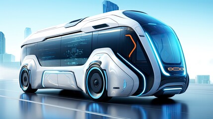 Obraz premium futuristic electric vehicle bus, white background, Generative AI