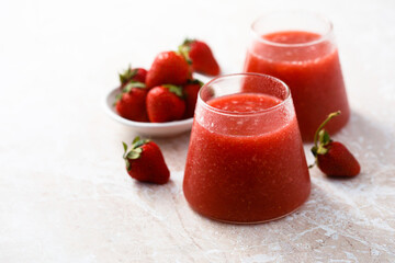 Refreshing watermelon drink with fresh strawberry