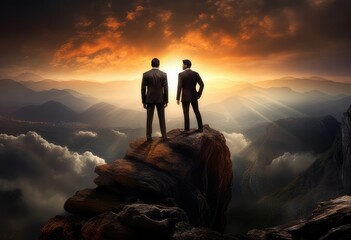 businessman standing on top of the mountain