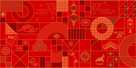 Modern classical geometric traditional chinese banner. Flat vector decoration.