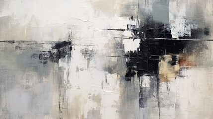 Acrylic Paint Thick Brush Strokes Lines and Square Boxes Black and White Texture on Canvas