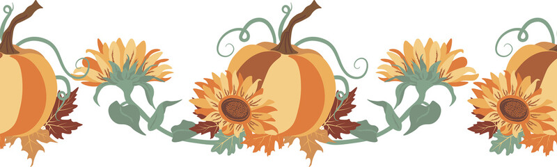 Pumpkin seamless border vector clipart. Repeating ornament.