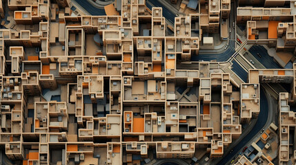 An intricate bird's-eye view of a city's geometric street patterns. AI generative