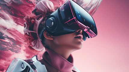 Metaverse digital cyber world technology, people with virtual reality VR goggle playing AR augmented reality game and entertainment, futuristic metaverse gameFi NFT game ideas, Generative AI