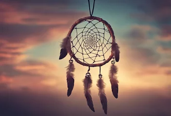 Selbstklebende Fototapeten Dreamcatcher sunset sky, boho chic, ethnic amulet symbol Indigenous Peoples Day and Native Americans Day © Екатерина Переславце