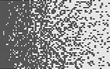 Pixel abstract gradient. Smooth transition from black to white. Random arrangement of black and white squares. Halftone vector texture.