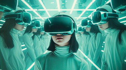 Metaverse digital cyber world technology, people with virtual reality VR goggle playing AR augmented reality game and entertainment, futuristic metaverse gameFi NFT game ideas, Generative AI
