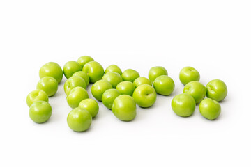 Green plums isolated on white background. Fruit concept.