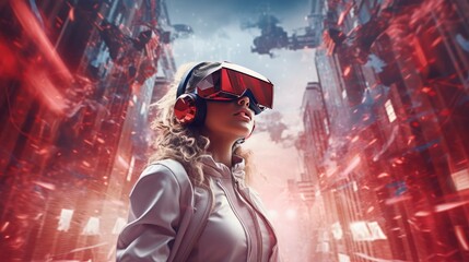 Metaverse digital cyber world technology, people with virtual reality VR goggle playing AR augmented reality game and entertainment, futuristic metaverse gameFi NFT game ideas, Generative AI