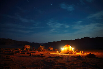 Fototapeta na wymiar Desert Dreams: Bedouin Camp by Moonlight
