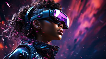 Metaverse digital cyber world technology, people with virtual reality VR goggle playing AR augmented reality game and entertainment, futuristic metaverse gameFi NFT game ideas, Generative AI