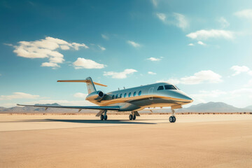 Fototapeta na wymiar High-End Desert Arrival: Wealthy Arab on a Private Jet
