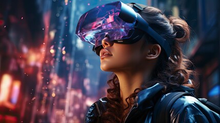 Metaverse digital cyber world technology, people with virtual reality VR goggle playing AR augmented reality game and entertainment, futuristic metaverse gameFi NFT game ideas, Generative AI