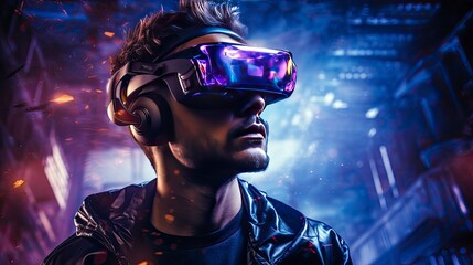 Metaverse digital cyber world technology, people with virtual reality VR goggle playing AR augmented reality game and entertainment, futuristic metaverse gameFi NFT game ideas, Generative AI